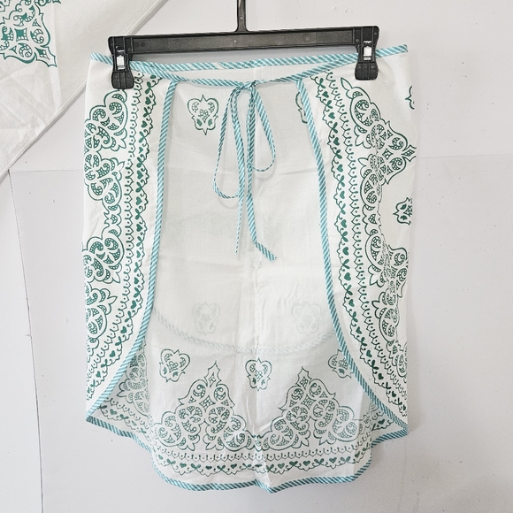 VTG Cotton Kitchen Apron & Bandana Set Blue Green Teal Swirled Design Pattern. - Picture 13 of 16